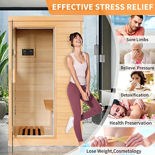 ToTibuy Far Infrared Home Sauna Low-EMF 800W Canadian Hemlock with Control Panel and Bluetooth Red