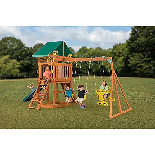 CREATIVE CEDAR DESIGNS Sky View Cedar Backyard Playset with Green Slide