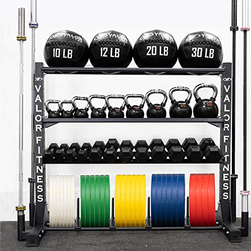 Valor Fitness BG-62 Multi-Functional Storage Rack - Holds Kettle Bells, Dumbbells, Barbells, Wall Balls, Bumper Plates
