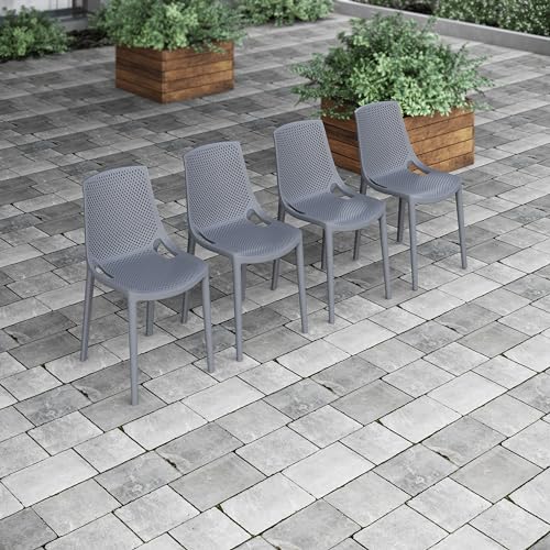 Amazonia Biscayne 9 Piece Patio Dining Set Teak Table Grey Resin Chairs Grey