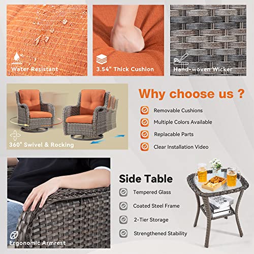 Gardenbee 5 Piece Outdoor Patio Furniture Set Wicker Conversation Set with Swivel Rocking Chairs and Ottomans Orange