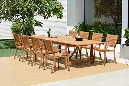 Brampton Patio Coventry 11-Piece Rectangular Extendable Dining Set Light Teak Finish