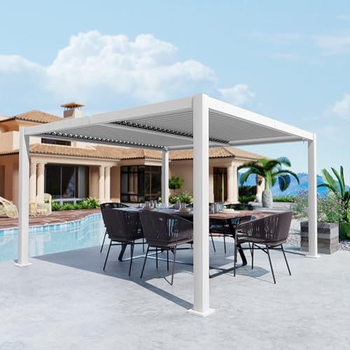 Kozyard Outdoor Louvered Pergola with Adjustable Roof White 12' x 14'