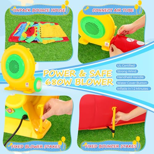 Whubefy Inflatable Obstacle Course Bounce House 18x8.2FT Multi-Color