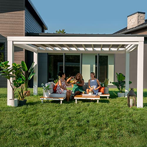 Backyard Discovery Windham 14' x 10' Galvanized Steel Pergola Kit with Shade Sail Canopy White