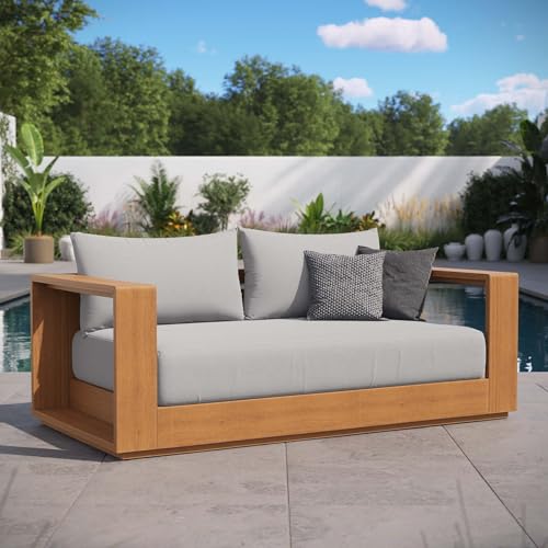 Modway Tahoe Acacia Wood Outdoor Patio Loveseat Natural Light Gray