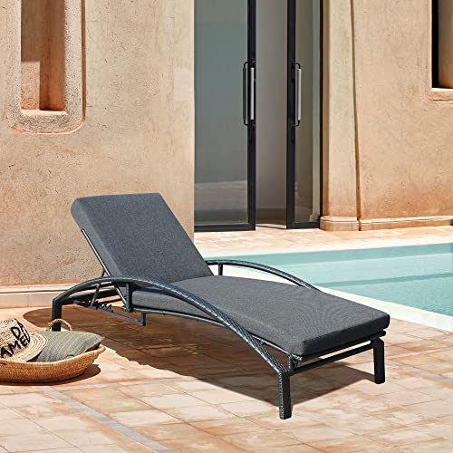 Armen Living Mahana Outdoor Patio Chaise Lounge Chair Black Aluminum and Wicker with Charcoal Cushion