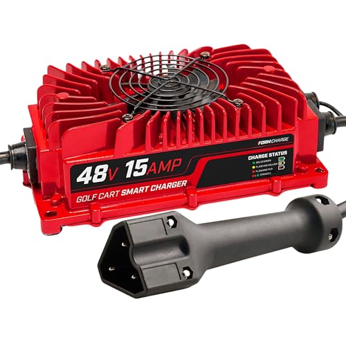 FORM 15 AMP EZGO RXV & TXT Battery Charger for 48 Volt Golf Carts Red