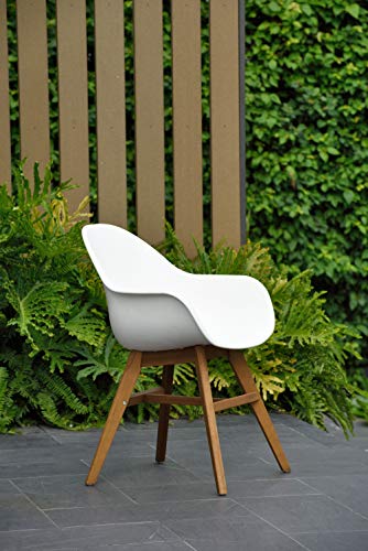 Amazonia Lothian 8-Piece Deluxe Patio Dining Set Teak Wood White Chairs