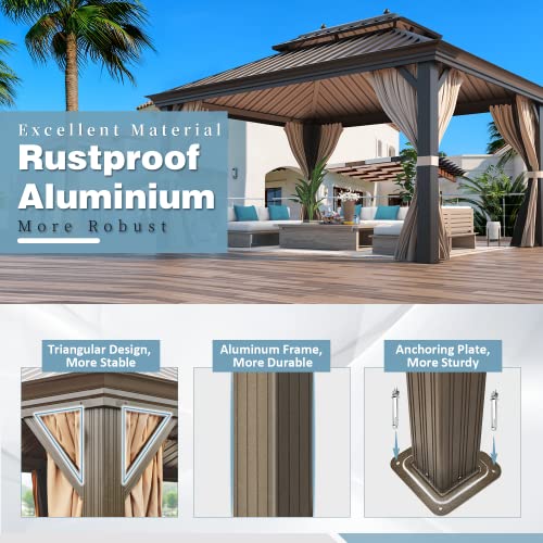 MELLCOM 12'x16' Hardtop Gazebo Brown