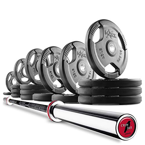 XMark TRI-GRIP Olympic Barbell 365 lb Set Weight Plates With The CROWBAR 7' Olympic Bar 25) BAR and 365 lb Set