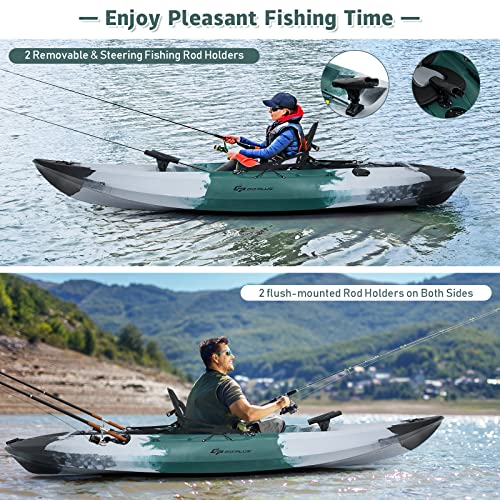 GLOBALWAY 9.7FT Sit-On-Top Fishing Kayak with Paddle & Rod Holders Gray + Green