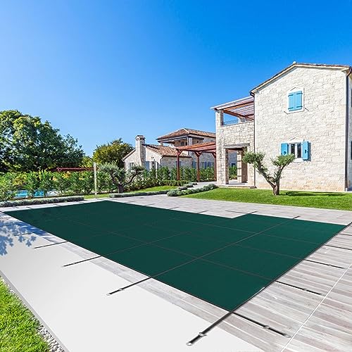 WACTO Rectangular Winter Pool Cover with Right Step, Triple Stitched Mesh, Fits 20x40 ft - Green