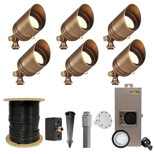 VOLT 12V Brass Fat Boy LED Outdoor Spotlight 6-Pack Kit Bronze
