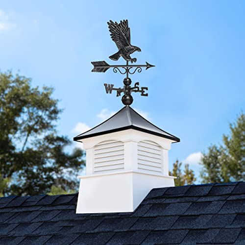 Good Directions 30" Square Coventry Vinyl Cupola with Black Aluminum Roof and Eagle Weathervane Vinyl/Black