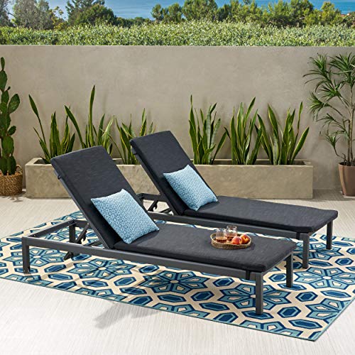 Great Deal Furniture Outdoor Chaise Lounge with Cushion Set of 2 Dark Gray
