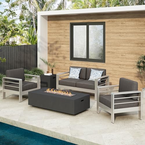 Christopher Knight Home Cape Coral 5-Piece Outdoor Chat Set with Fire Table Grey/Dark Grey
