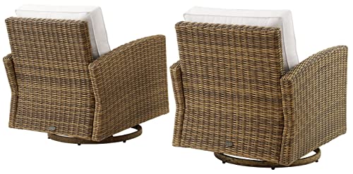 Crosley Furniture Bradenton 2-Piece Wicker Swivel Rocker Chair Set Brown with Sunbrella White Cushions