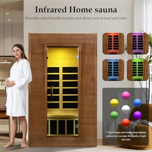 amocane Infrared Cedar Wood Sauna Room 1-2 Person with Control Panel and Bluetooth Speakers