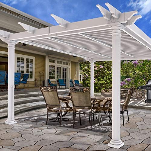 Vita 12x12 Foot White Vinyl Aberdeen Pergola with Adjustable Shade Louvres