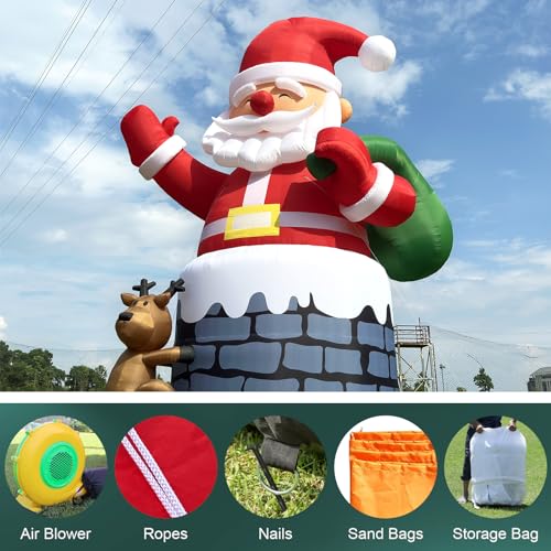 Inflantteble Giant Christmas Inflatable Santa Claus with Reindeer in Chimney 20FT Red