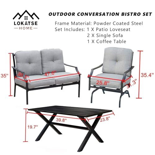 LOKATSE HOME 4-Piece Outdoor Bistro Furniture Set with Cushions Grey