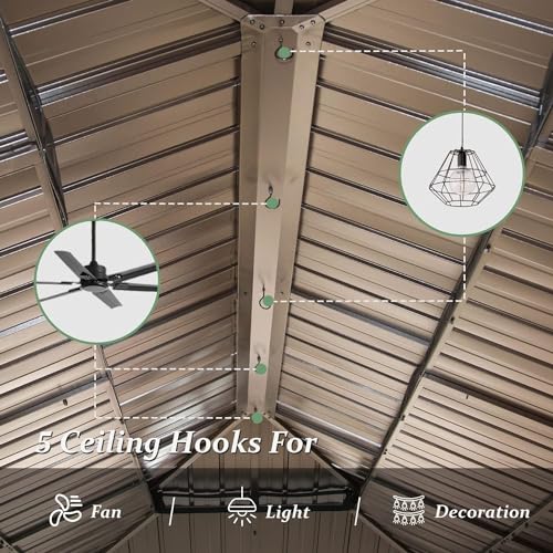 LOPOO Hardtop Gazebo Outdoor Cedar Wood Frame Canopy with Curtain & Netting Brown