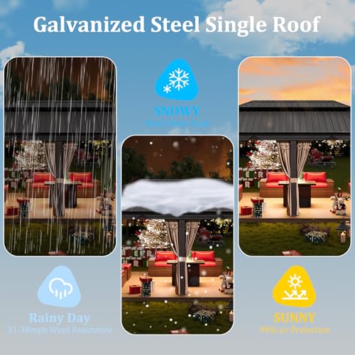 Sonegra 12' x 20' Permanent Hardtop Gazebo with Aluminum Frame and Double Roof Brown