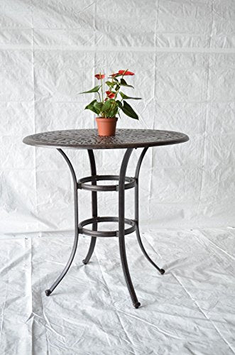 Patio Land Mandalay 5pc Outdoor Patio Bar Set 48" Dark Bronze Cast Aluminum Walnut