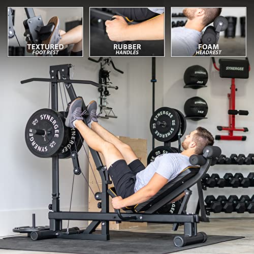 Synergee Leg Press Machine with LAT Pull Down Attachment Black
