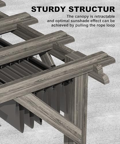 DEXSO 10' x 12' Cedar Wood Pergola with Retractable Shade Canopy Charcoal Gray