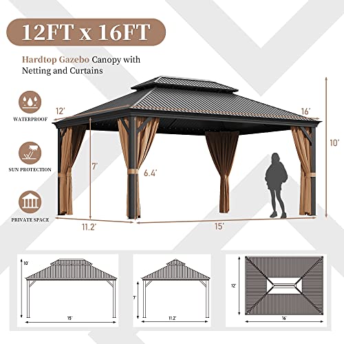 Greesum 12'x16' Hardtop Metal Gazebo Black