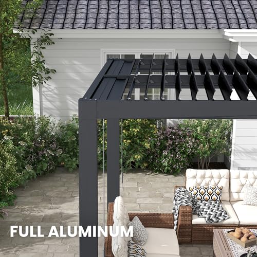 RoyalCraft 12'x16' Adjustable Louvered Pergola Heavy-Duty Aluminum Black