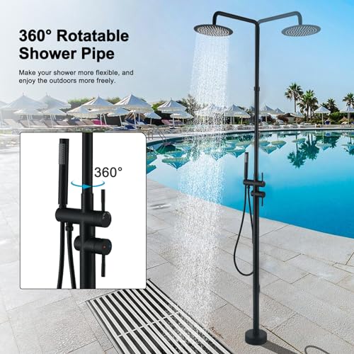RBROHANT Freestanding Outdoor Shower Adjustable with Rain Shower Head Matte Black