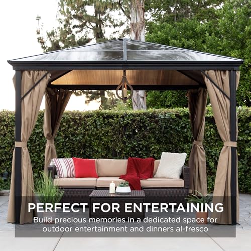 Best Choice Products 10x10ft Hardtop Gazebo Outdoor Aluminum Canopy Brown