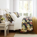 H HIEND ACCENTS Floral Bedding Peony Washed Linen Super Queen Comforter Set Charcoal