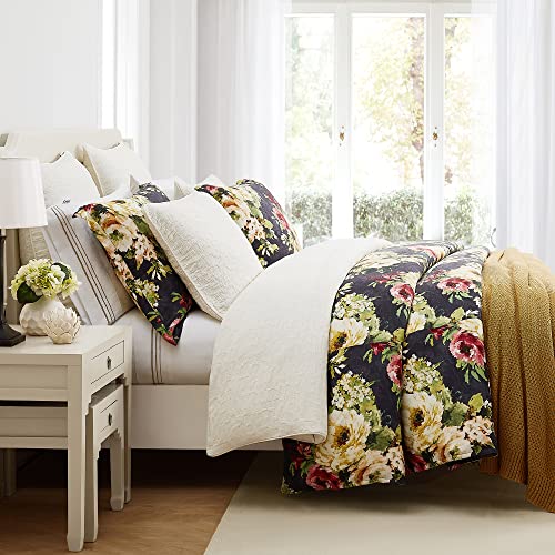 H HIEND ACCENTS Floral Bedding Peony Washed Linen Super Queen Comforter Set Charcoal