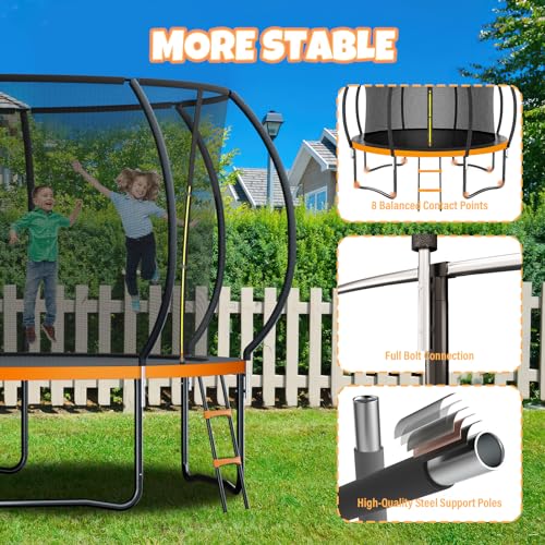 Kiivakii Outdoor Trampoline with Basketball Hoop & Enclosure Net Orange