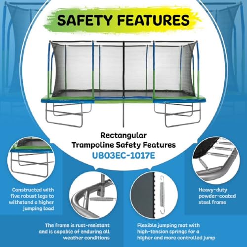 Upper Bounce Rectangle Trampoline Outdoor Set with Enclosure Blue