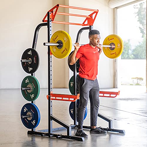 Sunny Health & Fitness Power Zone Half Rack Heavy Duty Performance Power Cage Black