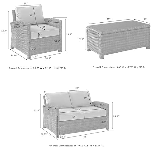 Crosley Furniture Bradenton 4-Piece Outdoor Loveseat Patio Furniture Set Brown with Sand Cushions