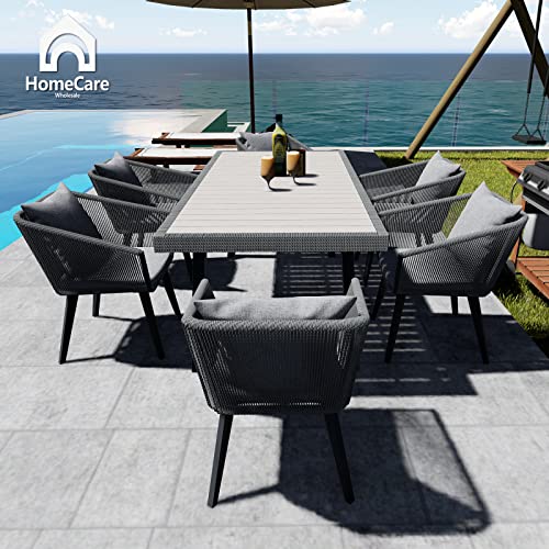 Home Care Wholesale 7-Piece Patio Dining Set for 6 with Cushions and Pillows Darker Grey Cushion