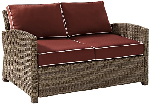 Crosley Furniture Bradenton 5-Piece Outdoor Loveseat Patio Furniture Set Brown with Sangria Cushions