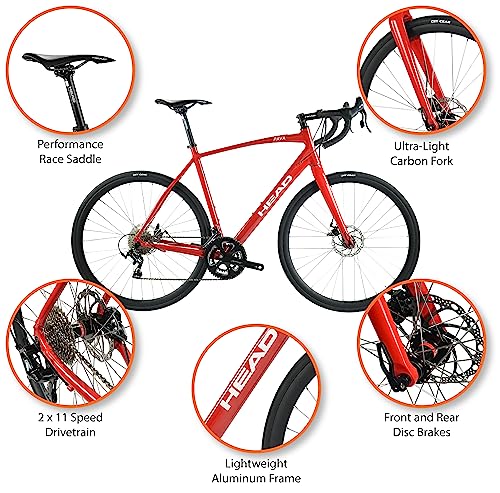 HEAD Pava 22 Speed Aluminum Road Bicycle with Carbon Fork Red