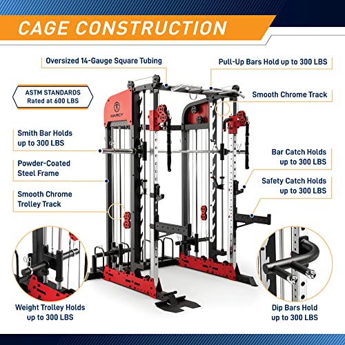 MARCY Pro Deluxe Smith Cage Home Gym System for Weight Training SM-7553 Multi