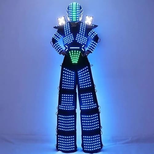 Gracecolorlife LED Robot Costume RGB Helmet Stilts Walker Suit Black (L)
