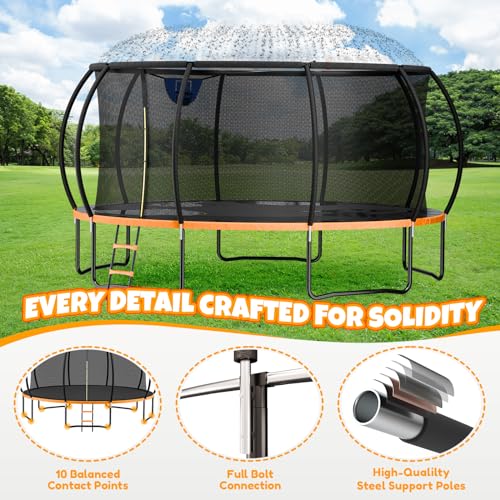 Kiivakii 16FT Trampoline with Basketball Hoop & Sprinkler Orange