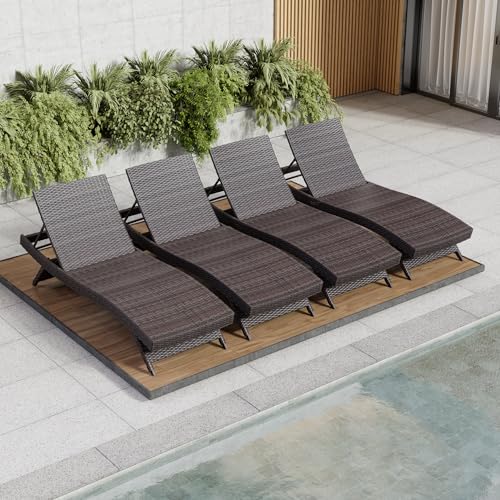 Nestl Outdoor Lounge Chair Set of 4, Wicker Reclining Patio Chairs Brown