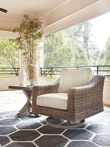 Signature Design by Ashley Beachcroft Outdoor Swivel Wicker Patio Lounge Chair Brown Beige