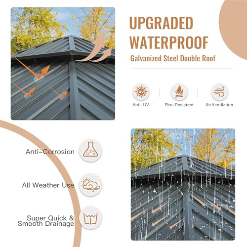 LOPOO Hardtop Gazebo with Aluminum Frame and Steel Double Roof Canopy - Grey